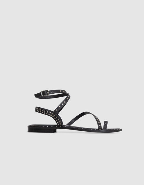Flache Sandalen-Tongs aus Leder mit Nieten in Schwarz für Damen - IKKS