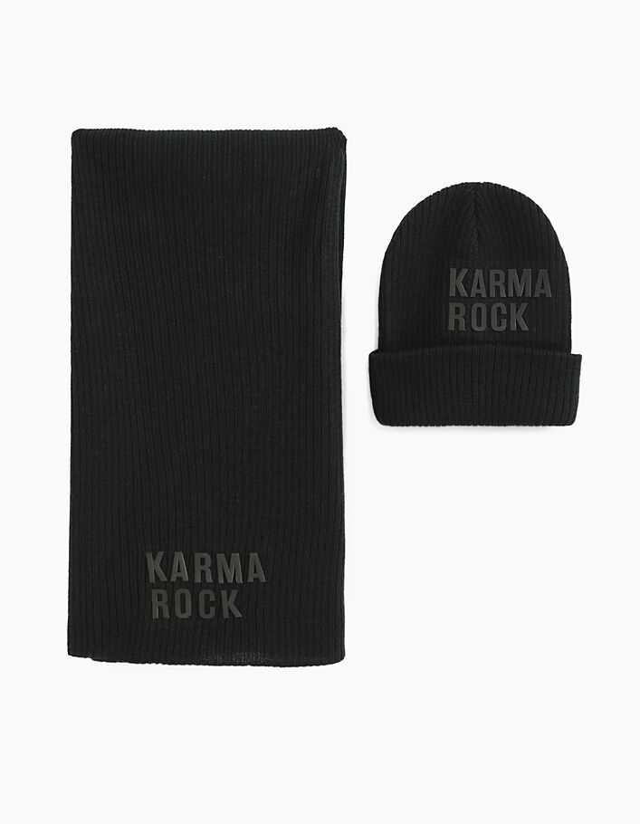 Women’s black "KARMA ROCK" knitted beanie and scarf - IKKS