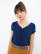 Indigo geschulpte top met borduursels I.Code-4
