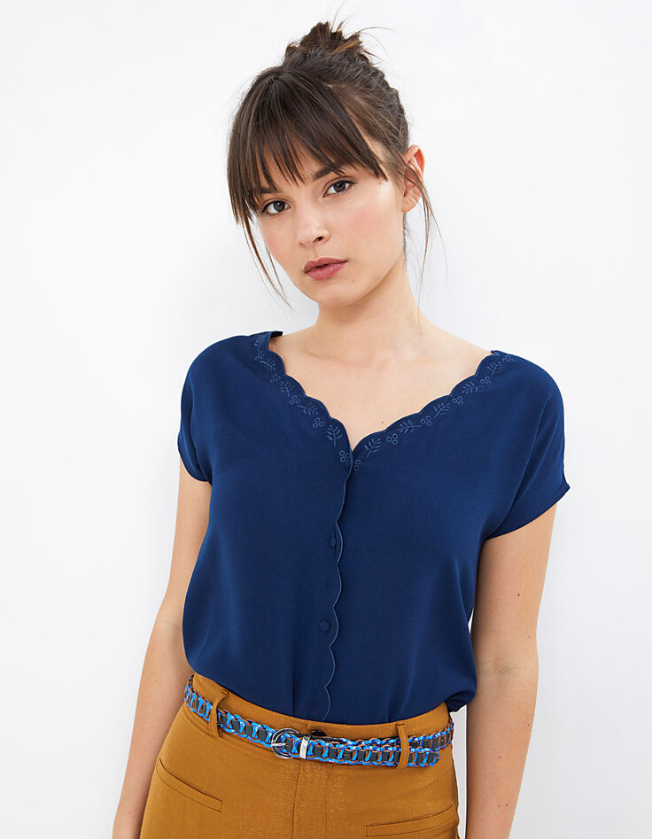 Indigo geschulpte top met borduursels I.Code-4
