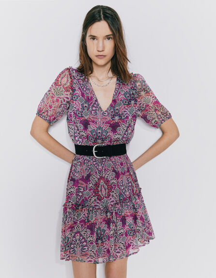 Women’s floral bandana print fuchsia voile short dress