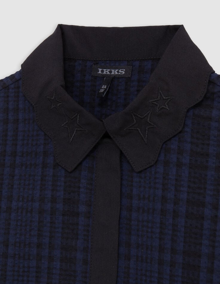 Girl's navy check cropped shirt-2