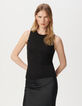Pull sans manches gris tricot décor strass Femme-2