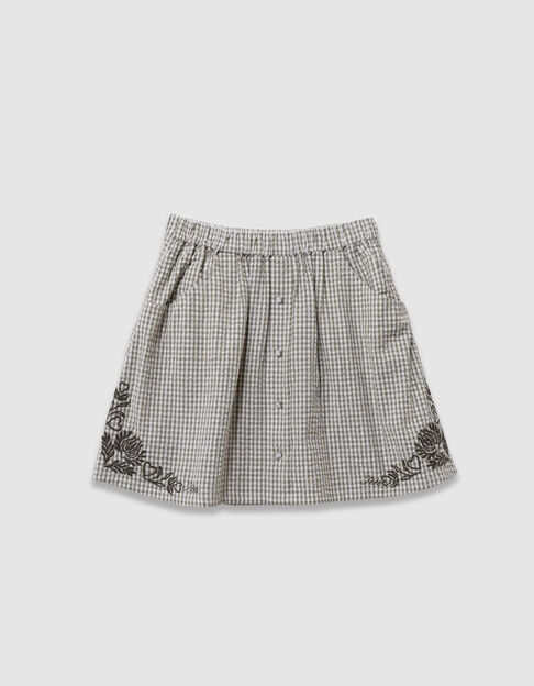Falda corta caqui con estampado de cuadros y bordado ni&ntilde;a - IKKS