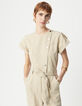 Women's beige jumpsuit with asymmetrical closure-2