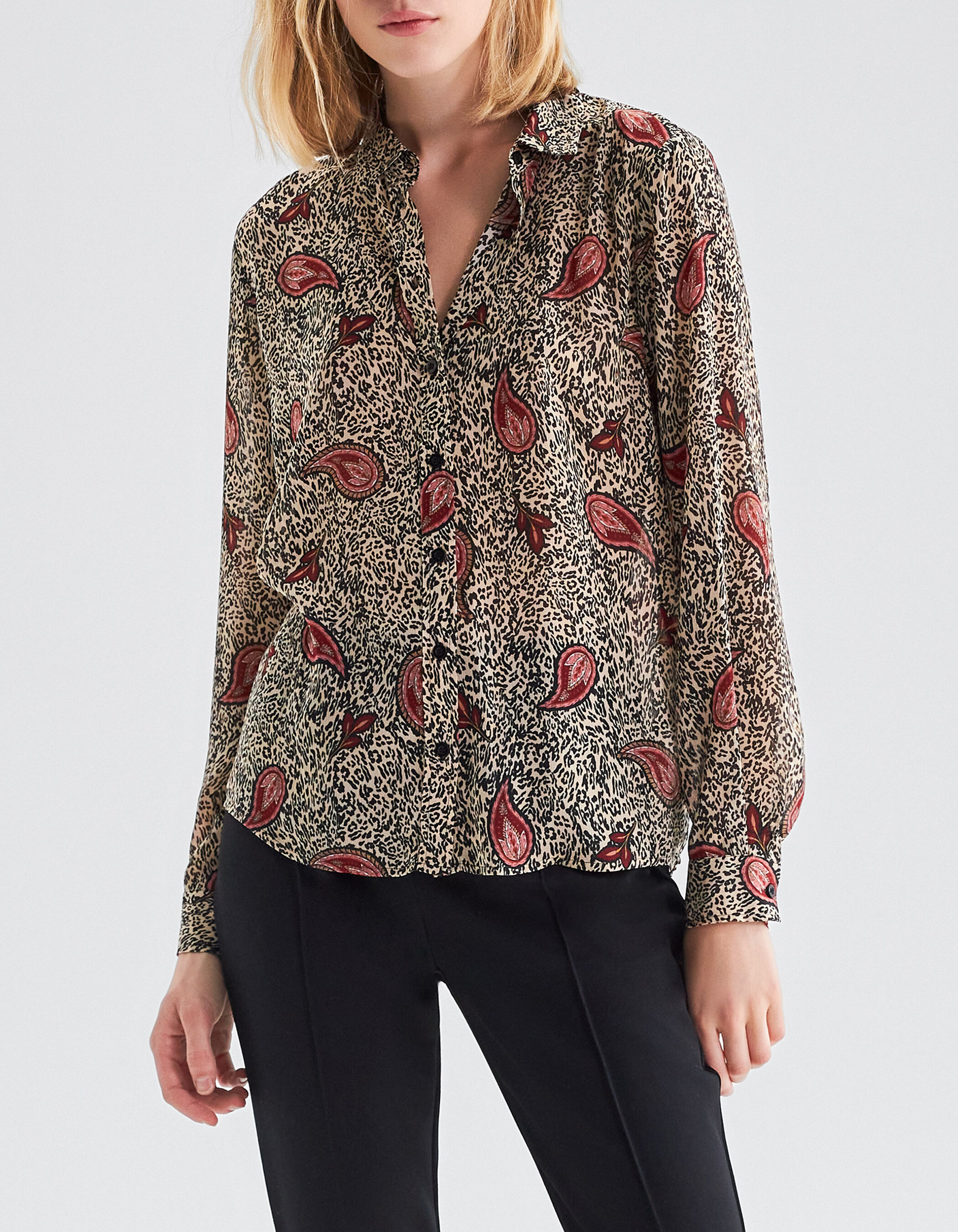 Camisa color crudo reciclada leopardo cachemira mujer