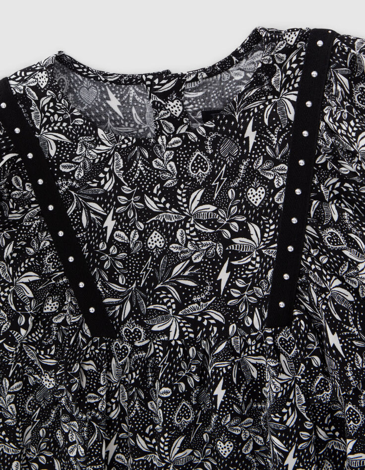 Schwarze Mädchenbluse, LENZING™ ECOVERO™, Dschungel-Print-2