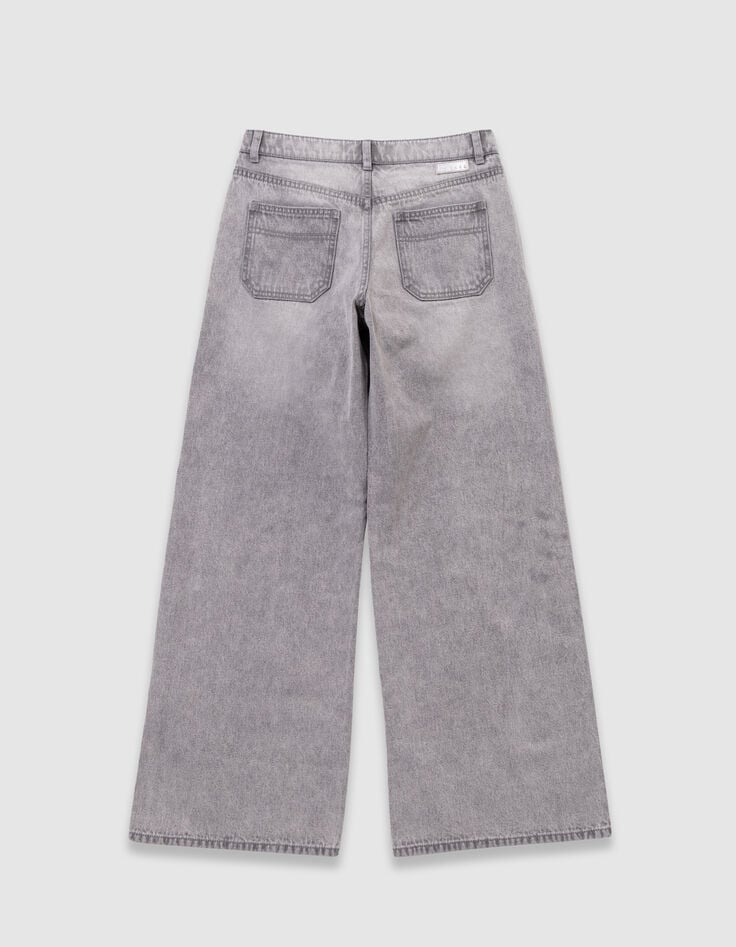 Grau gewaschene Mädchen-Large-Jeans-6 Grau gewaschene Mädchen-Large-Jeans-6