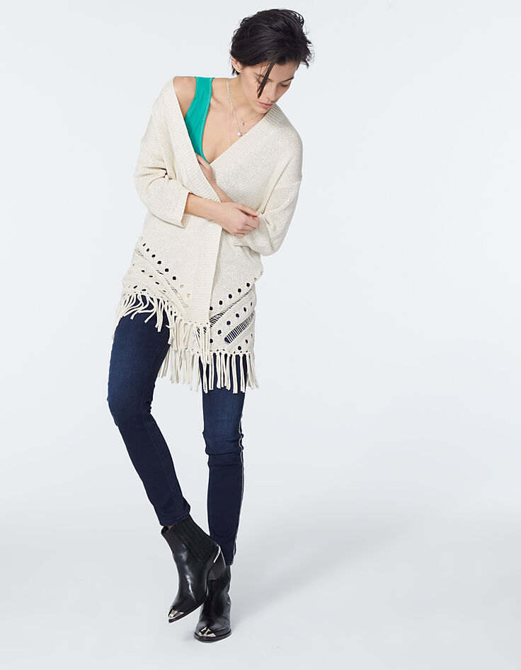 Women’s off-white fringed knit cardigan-6 Women’s off-white fringed knit cardigan-6