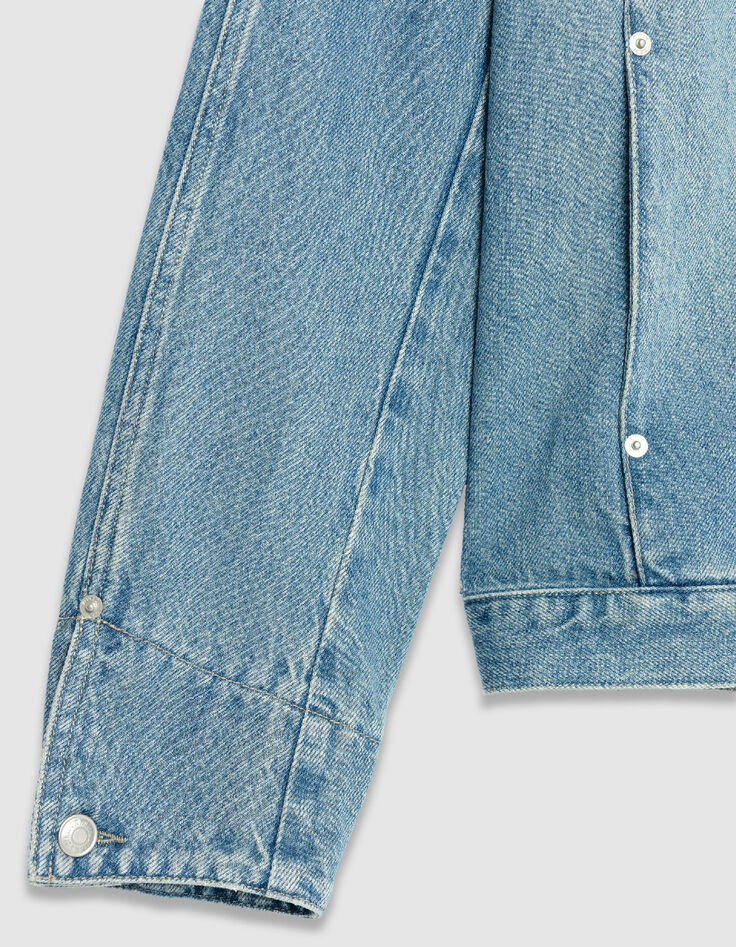 Blaue Jeansjacke mit Plissee-Detail Herren-8