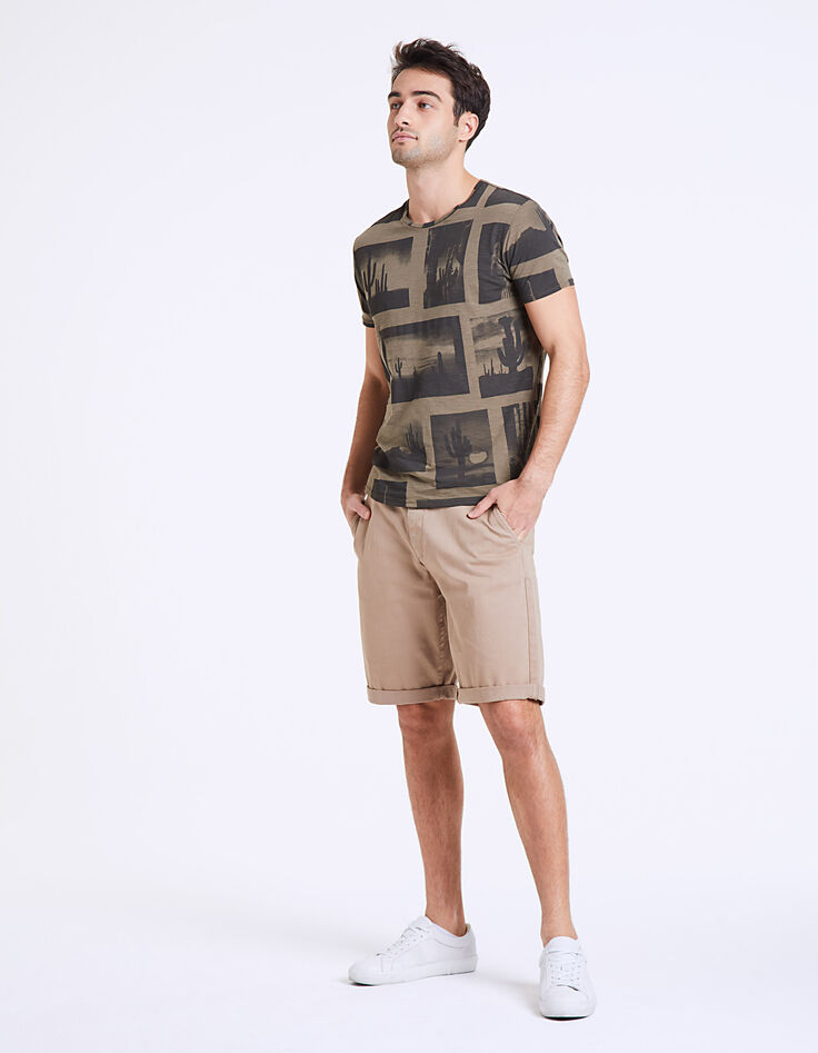 Camiseta caqui con estampado fotos cactus Hombre-7