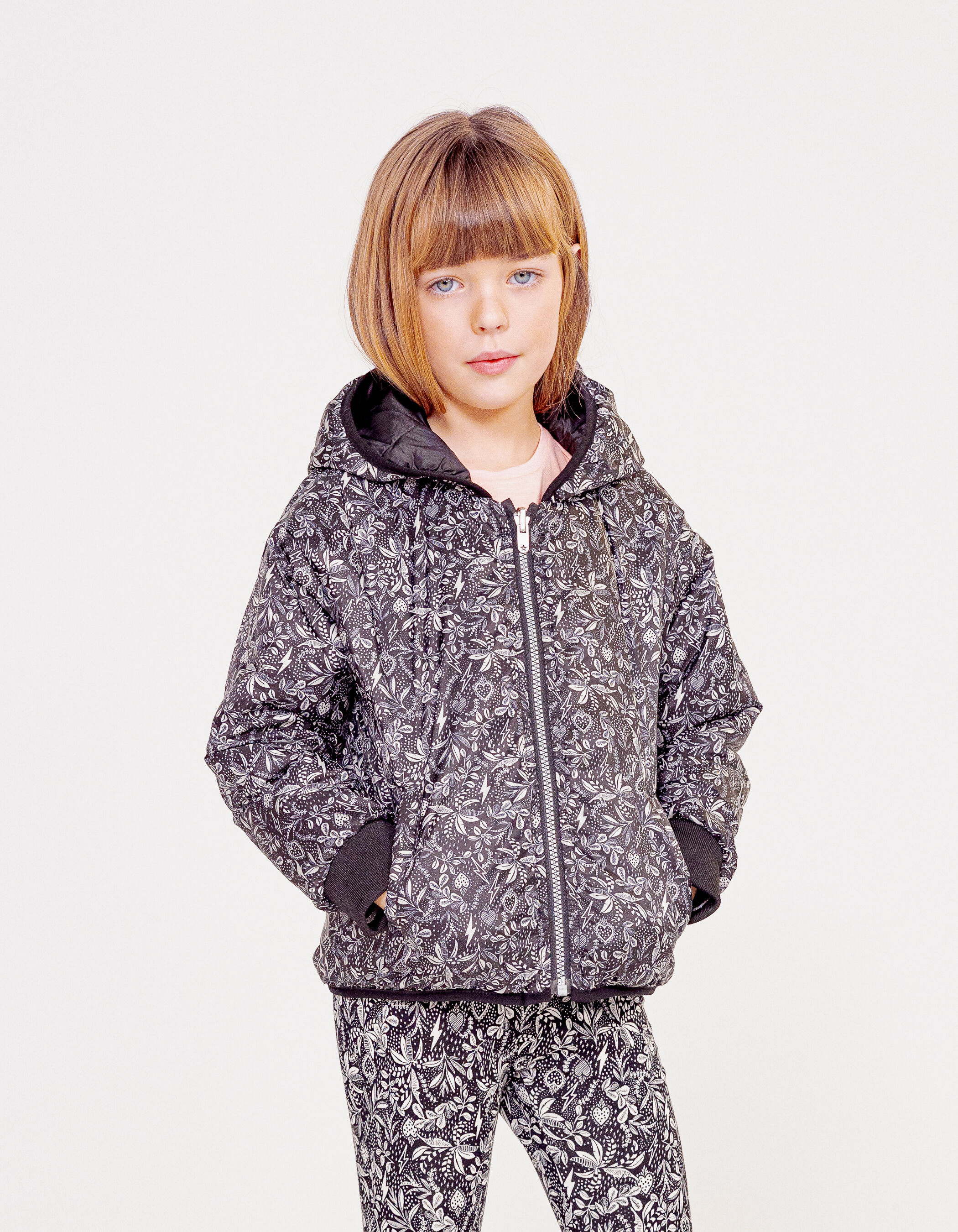 Doudoune reversible noire jungle rock et noire unie fille IKKS