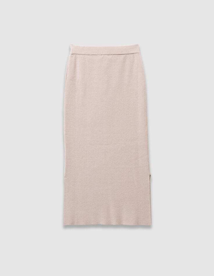 Beige midirok split tricot meisjes-4