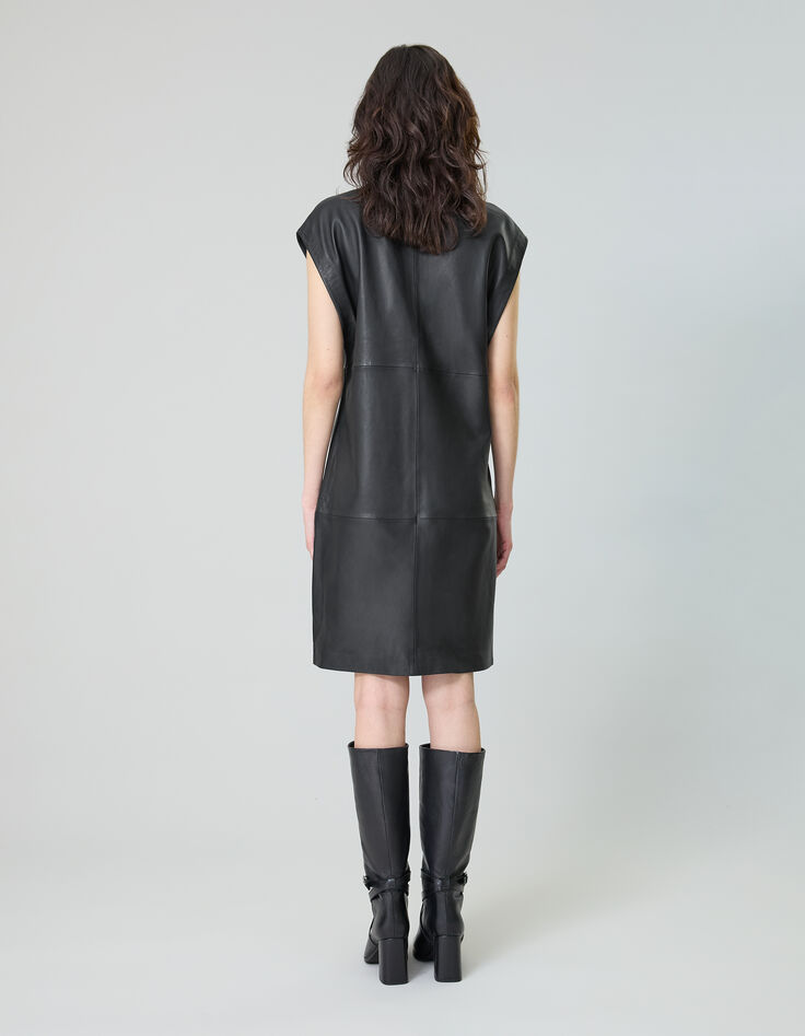 Pure Edition-Robe noire cuir sans manches Femme-4