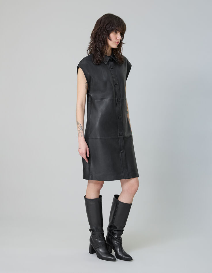 Pure Edition-Robe noire cuir sans manches Femme-3