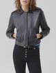 Veste courte en cuir noir avec pattes épaules Femme-5