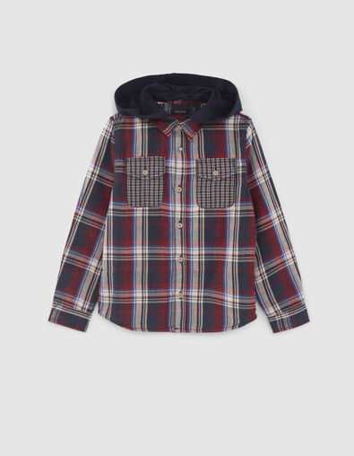 Camisa roja mix cuadros capucha extraíble niño - IKKS