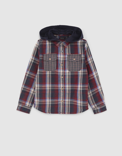 Boys’ red check mix shirt with detachable hood
