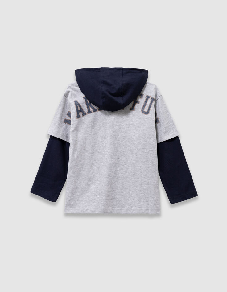 Grijs T-shirt biokatoen trompe l'oeil mouwen jongens-7