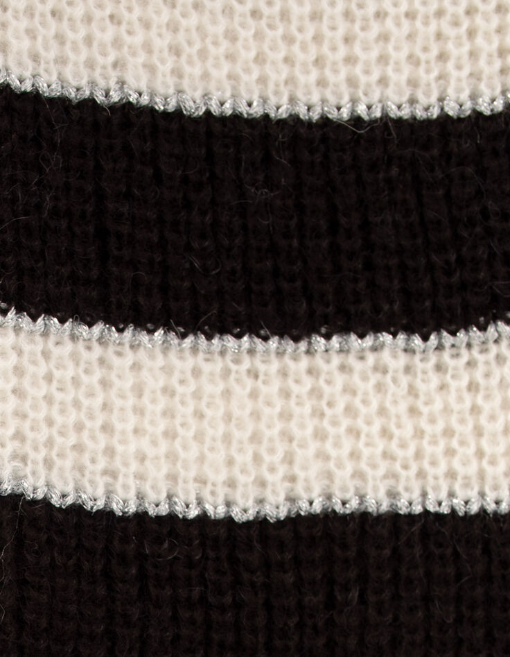 Schwarzes M&auml;dchenstrickkleid mit cremewei&szlig;en Streifen-6
