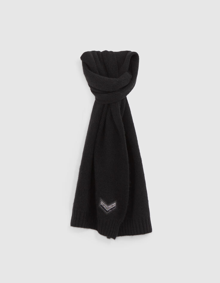 Echarpe noire tricot d&eacute;cor chevron brod&eacute; Femme-1