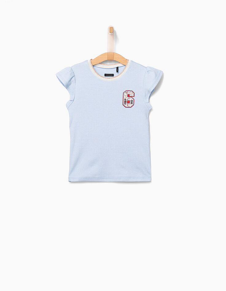 Hemelsblauw T-shirt met strokenmouwen meisjes-1