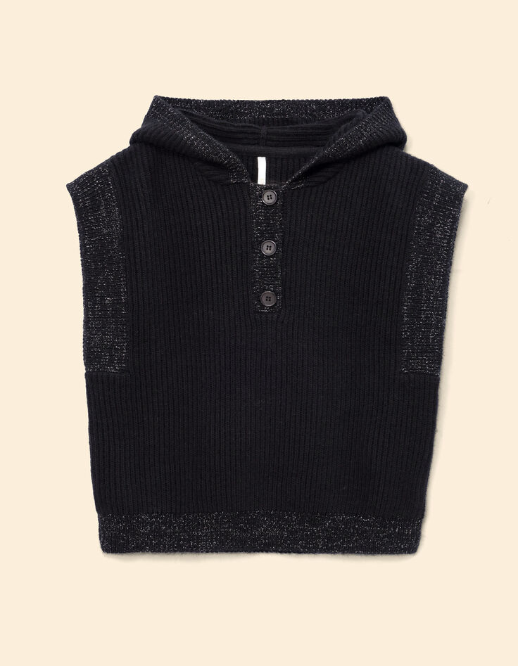 Pull &agrave; capuche noir tricot sans manches I.Code-6