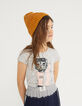 Girls’ grey organic T-shirt with surfer cat image-2
