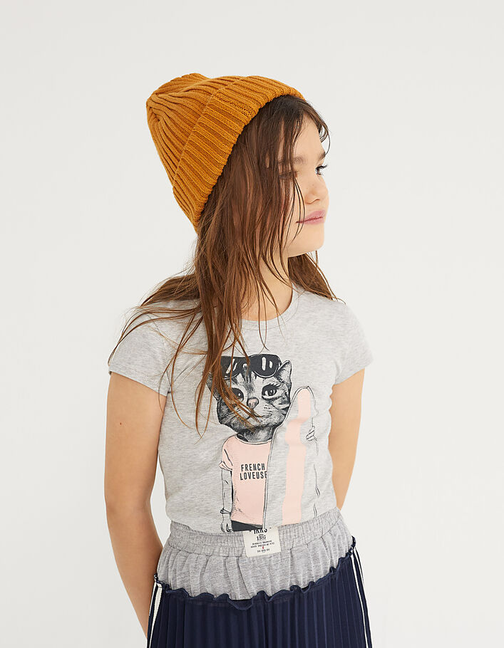 Tee-shirt gris bio à visuel chat-surfeuse fille - IKKS