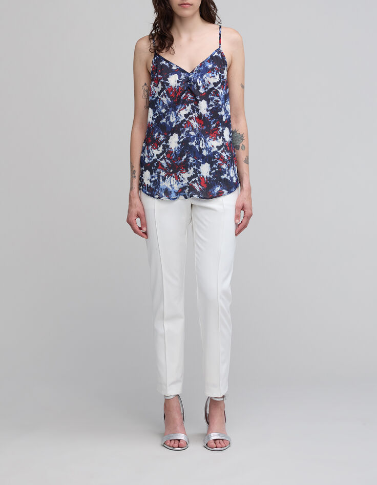 Tee-shirt femme imprim&eacute; fleurs batik marine recycl&eacute;-1