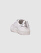 Baskets blanches cuir décor clous lacets silver Femme-3