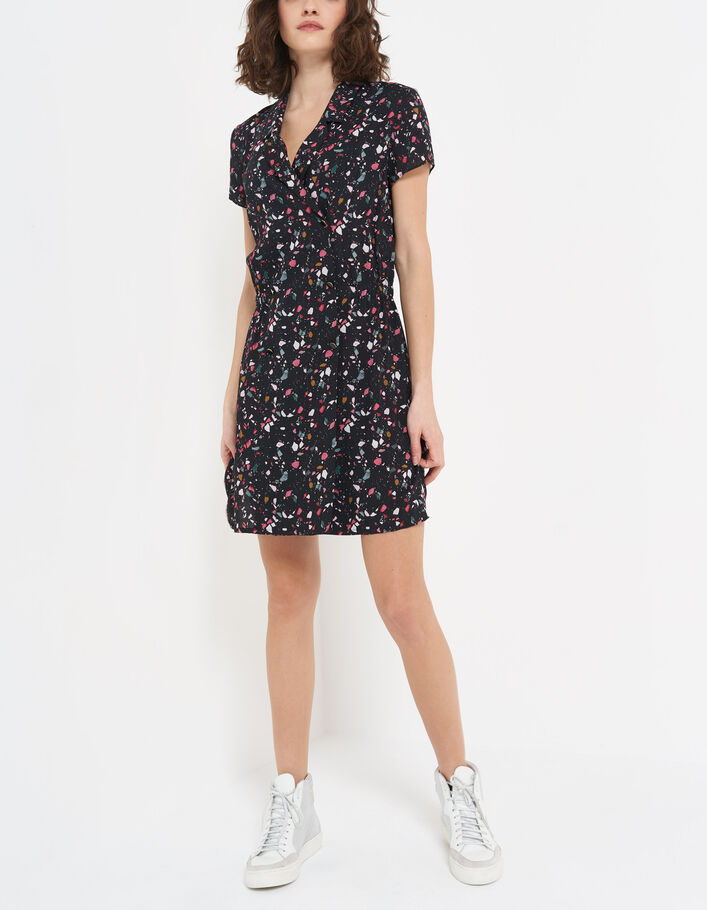 I.Code black terrazzo print shirt dress