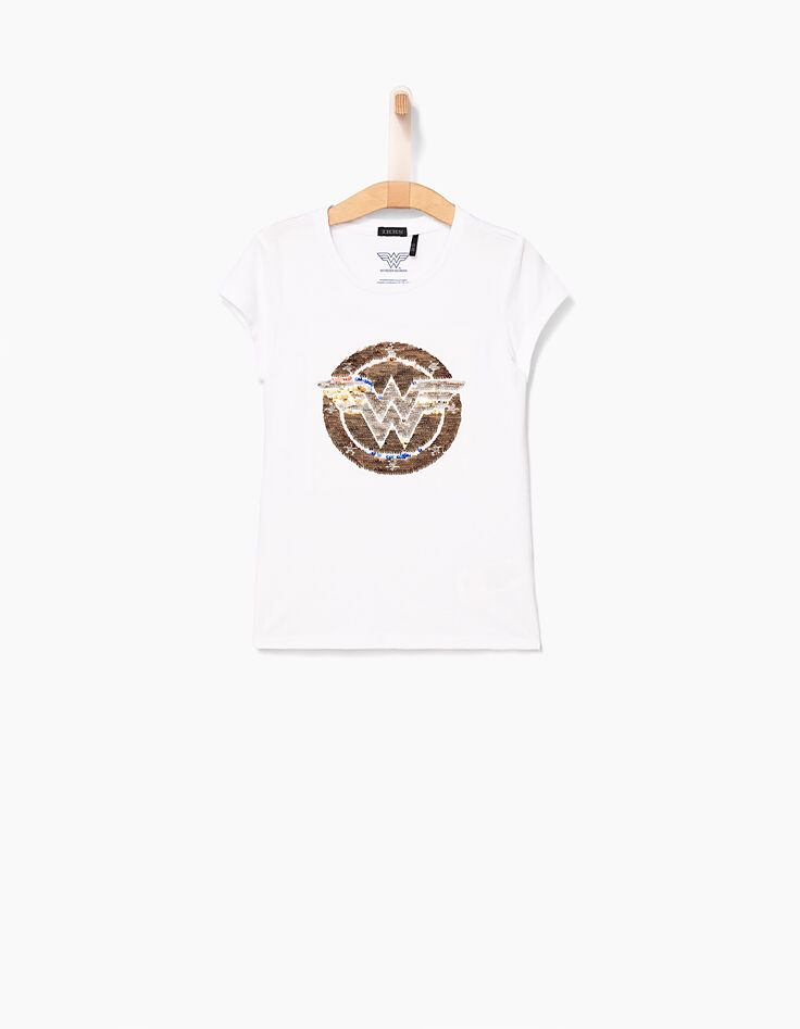 Tee-shirt Wonderwoman blanc avec logo W fille-4
