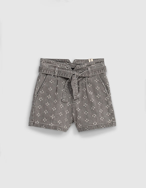 Girls’ light grey distressed organic denim shorts