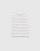 T-shirt écru coton bio rayé noir message et palmiers fille-3