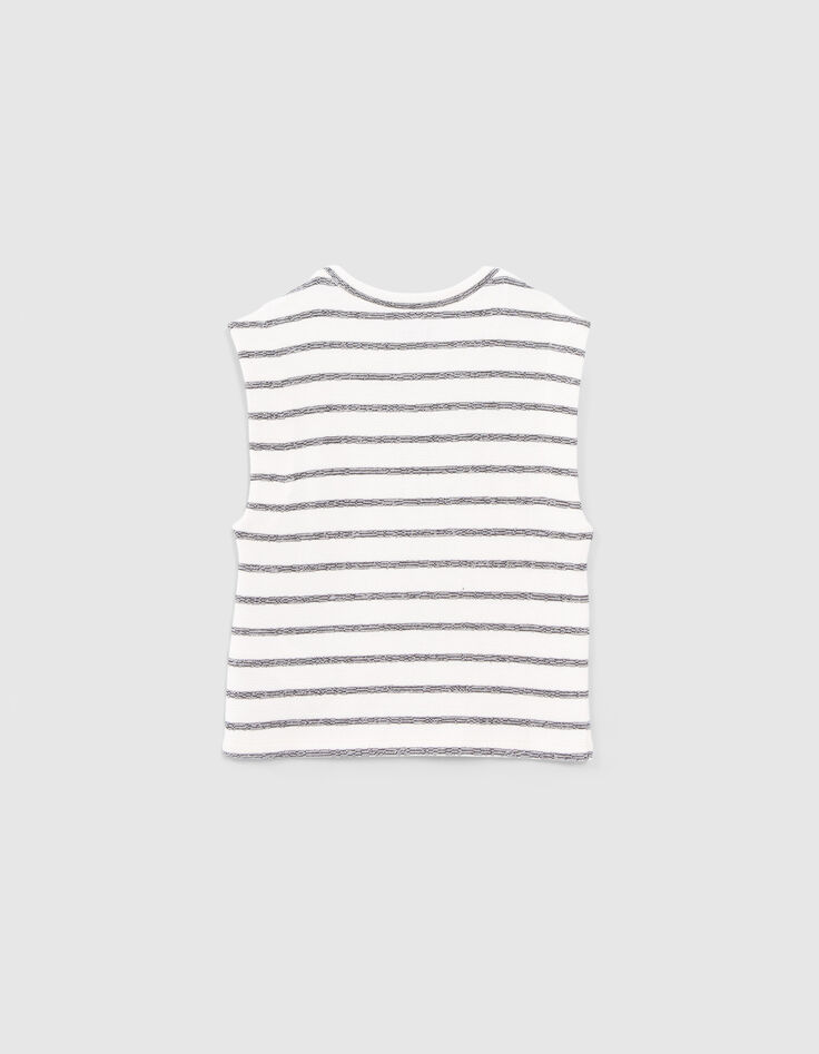 T-shirt écru coton bio rayé noir message et palmiers fille-3