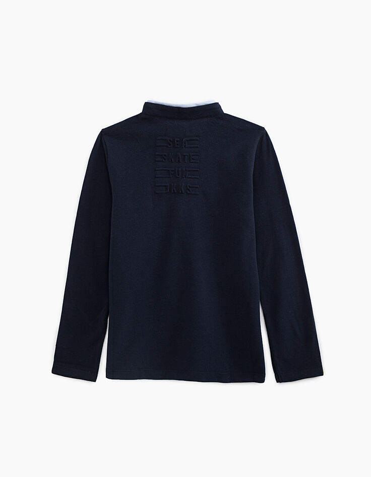 Polo navy con cuello camisero efecto óptico niño -4