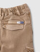 Sandbraune Jungencargohose mit Jacquard und Gummizug -7