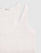 Weiße asymmetrische T-Shirt aus schillerndem Leinenstrick-6