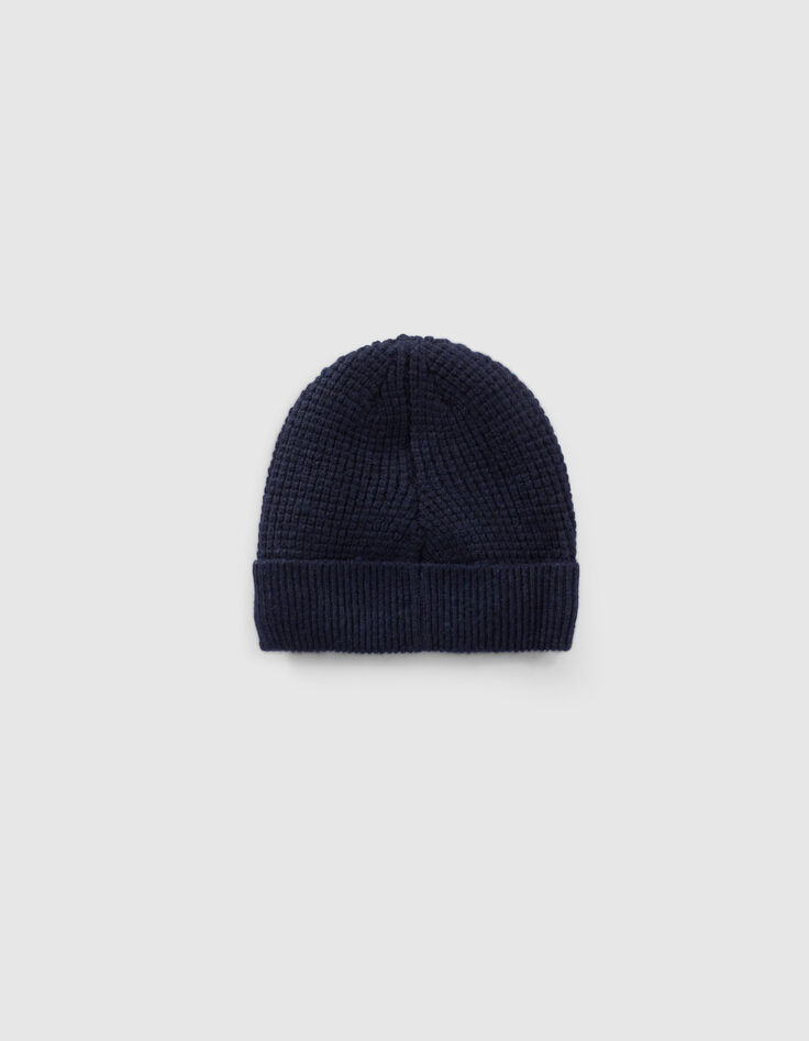 Bonnet marine tricot badge bouclette garçon-3