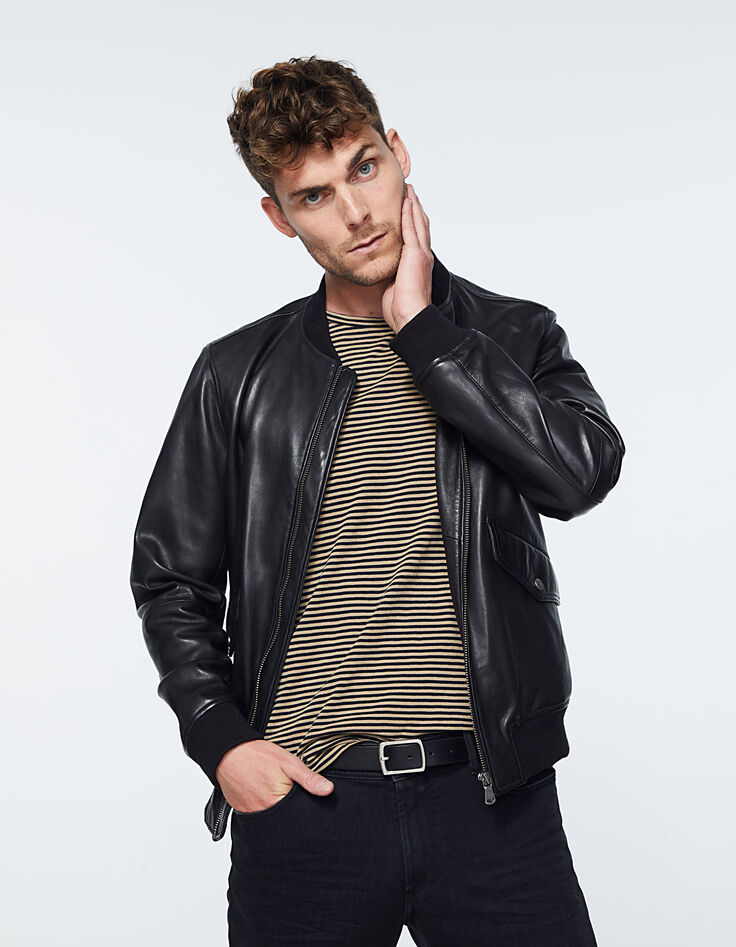 Men's black leather bomber jacket-1
