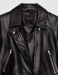 Chaqueta negra oversize cuero granulado motero mujer-7