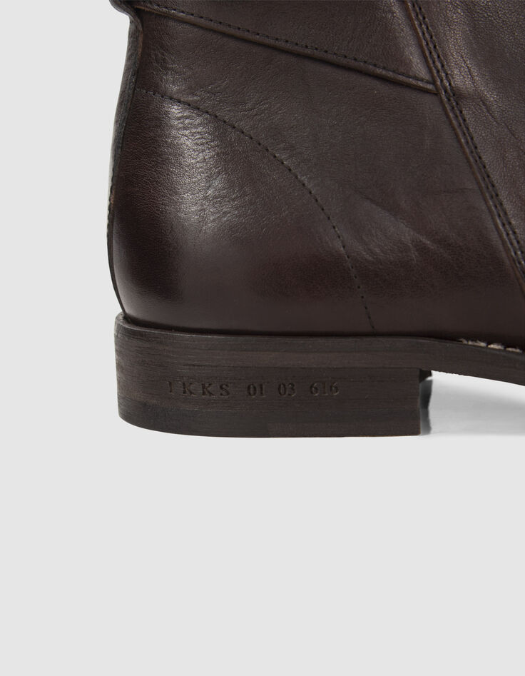 Men’s brown leather boots with buckled strap-5