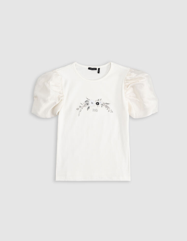 Girls’ white T-shirt with gold IKKS embroidery-2