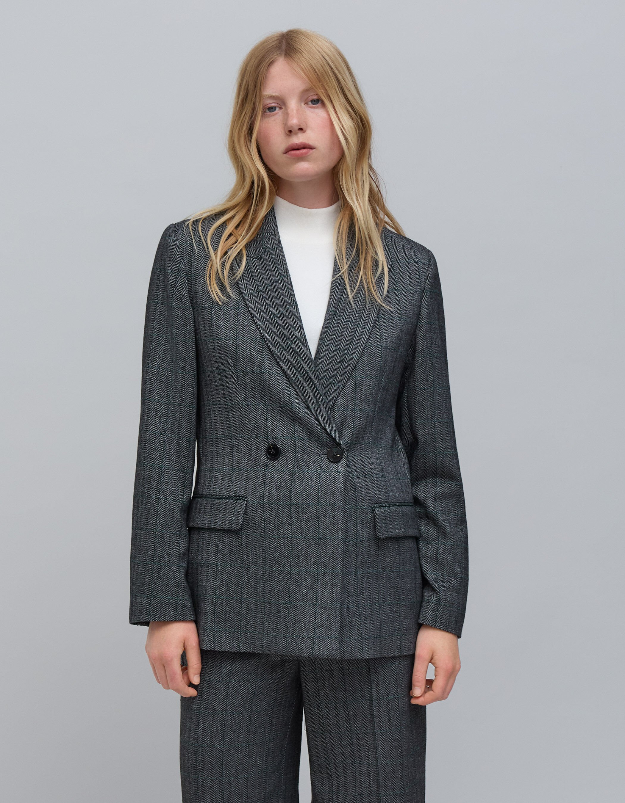 Veste de costume noire mix chevrons carreaux Femme IKKS