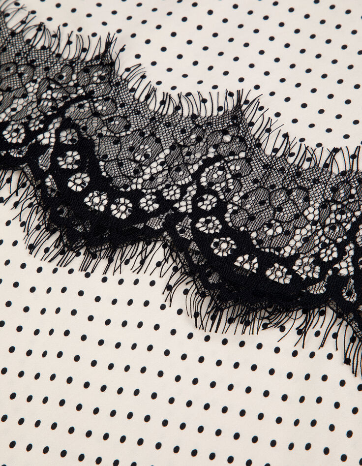 Jupe longue &eacute;crue satin&eacute;e motif pois et dentelle Femme-8