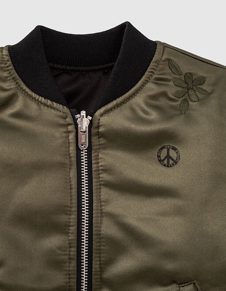 Bomber reversible caqui bordado espalda y negro niña-4