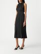 Robe longue noire effet froiss&eacute; avec dentelle Femme-1