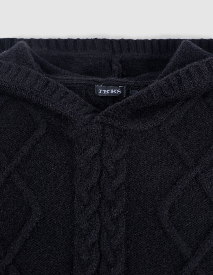 Schwarzer Zopfstrick-Kapuzenpullover für Mädchen-5
