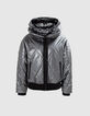 Kurze, schwarze Damensteppjacke mit verdeckter Kapuze-7